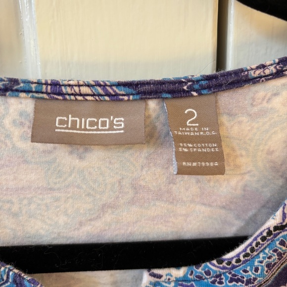 Chico's Size 2 Blue Abstract Floral Paisley Print Blouse Top Shirt‎ Size Large - Picture 5 of 13